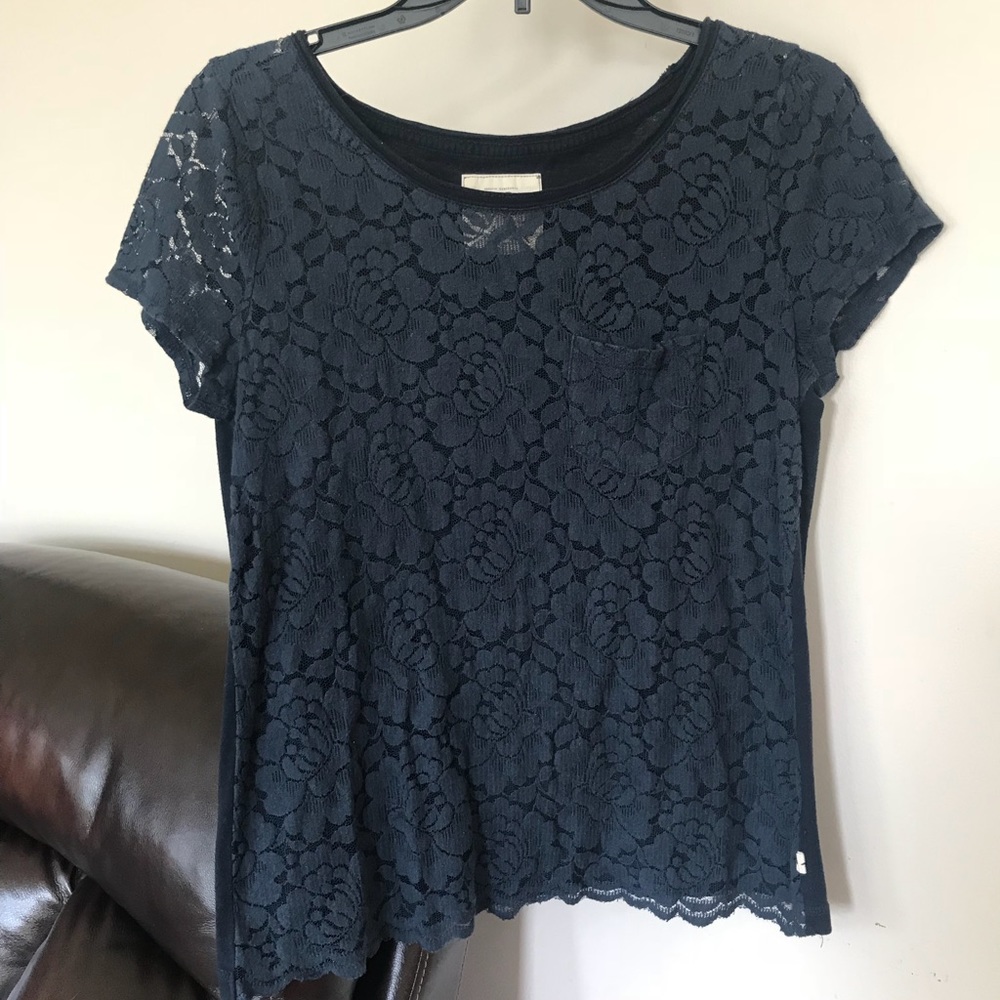 Short sleeve lace navy tee